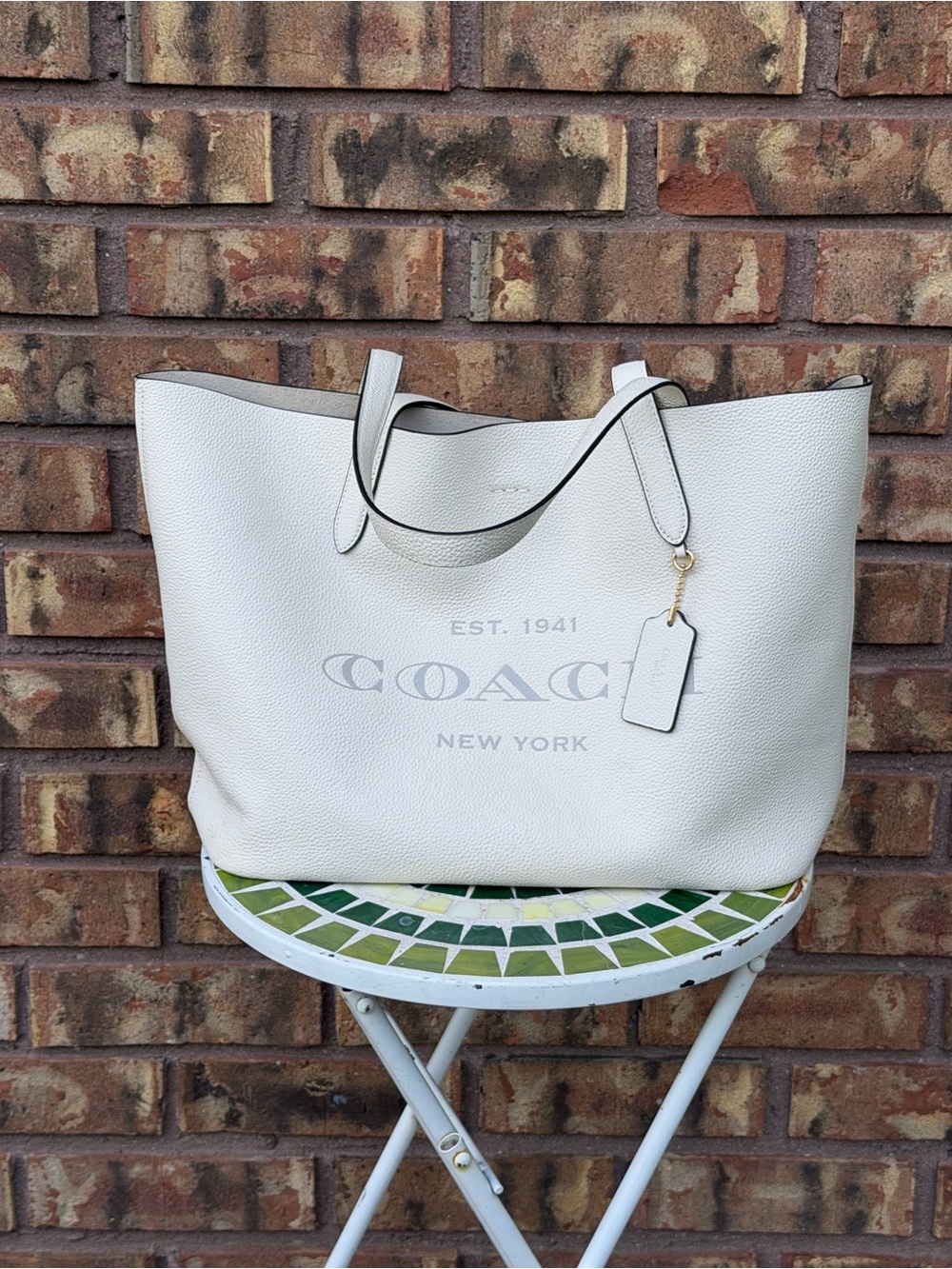 COACH Ivory Leather Tote Bag
